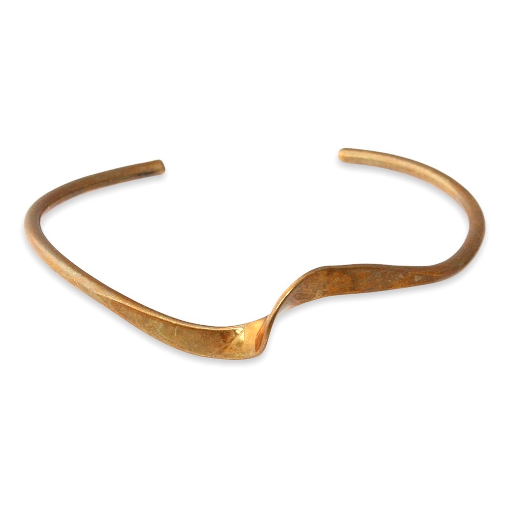 Vintage Brass Twisted Cuff Bracelet Handmade Hammered Twist Simple Minimalist